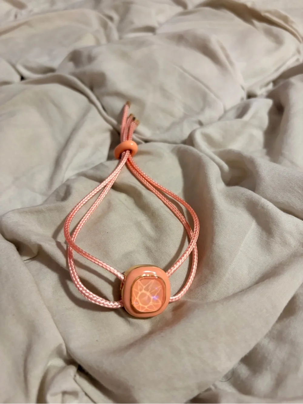 Peach Coral Crystal Cord Bracelet Adjustable Pastel Coquette Accessory